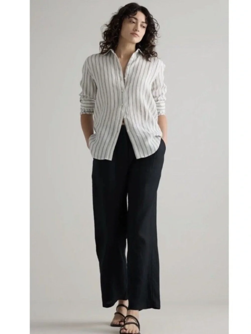 Quince 100% European Linen Pleated Trouser Sz 16 Black Minimalist Pants